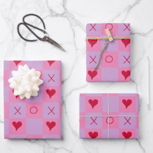 Lilac Pink XO Chequered   Wrapping Paper Sheet