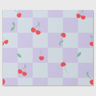 Lilac plaid pattern with cherry wrapping paper