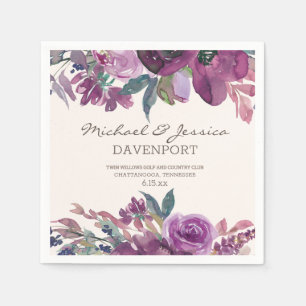 Lilac Plum Purple Watercolor Floral Wedding Napkin