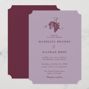 Lilac Plum Vineyard Grape Monogram Wedding Invitation