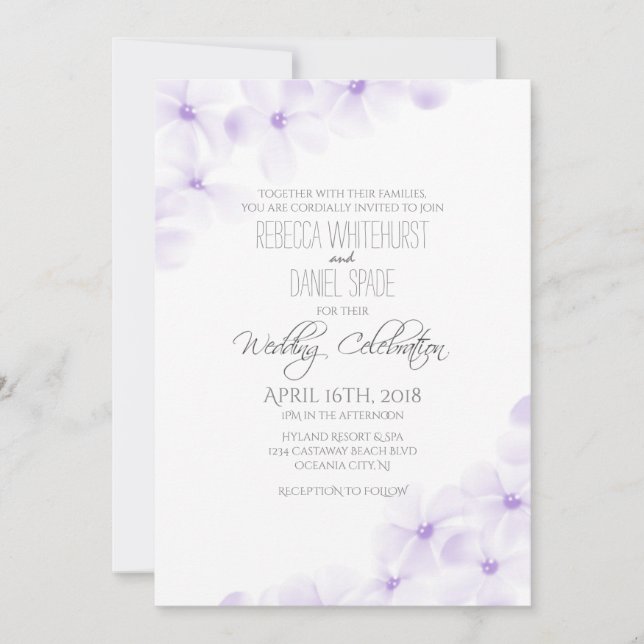 Lilac Plumeria Floral MinimalistWedding Invitation (Front)