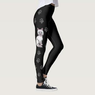 Lilac Point Birman / Ragdoll Cute Cat & Paws Black Leggings