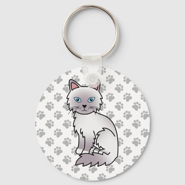 Lilac Point Birman / Ragdoll Cute Cat & Paws Key Ring (Front)