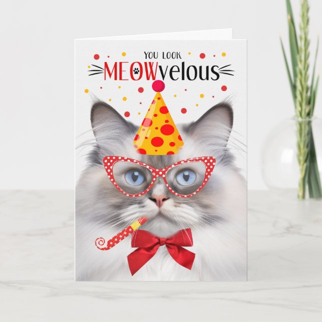 Lilac Point Ragdoll Cat MEOWvelous Birthday Card (Front)