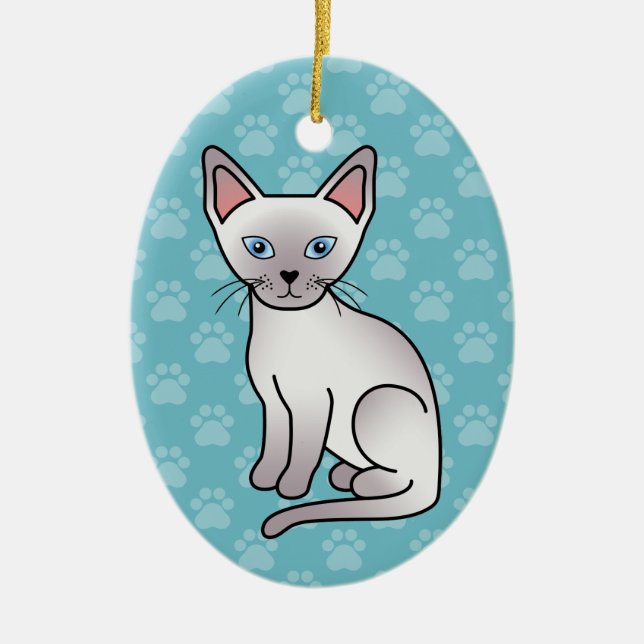 Lilac Point Siamese Breed Cat Cartoon Drawing Ceramic Tree Decoration (Front)