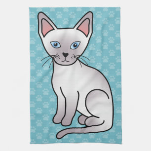 Lilac Point Siamese Breed Cat Cartoon Drawing Tea Towel