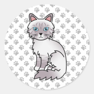 Lilac Point Tabby Birman / Ragdoll Cute Cat & Paws Classic Round Sticker