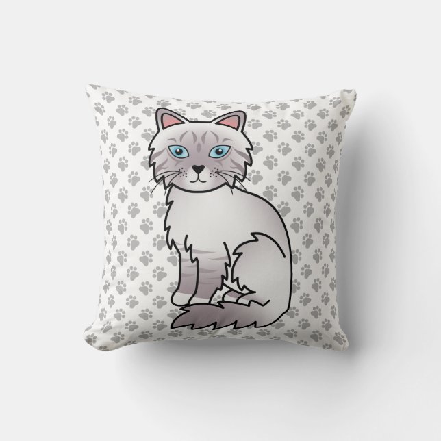 Lilac Point Tabby Birman / Ragdoll Cute Cat & Paws Cushion (Front)