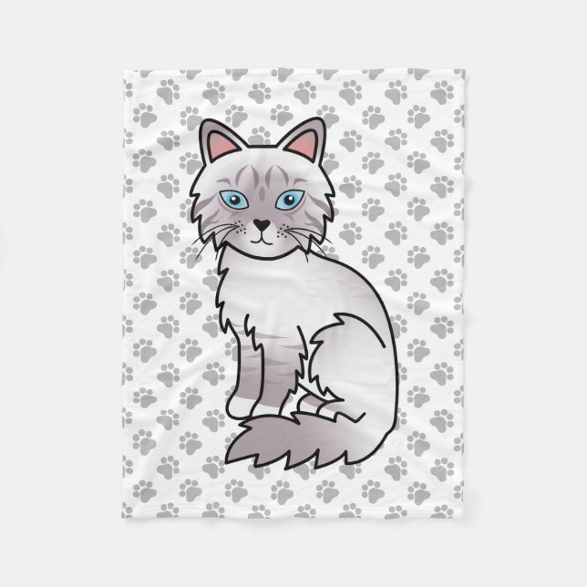 Lilac Point Tabby Birman / Ragdoll Cute Cat & Paws Fleece Blanket (Front)