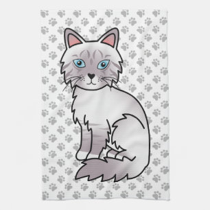 Lilac Point Tabby Birman / Ragdoll Cute Cat & Paws Tea Towel