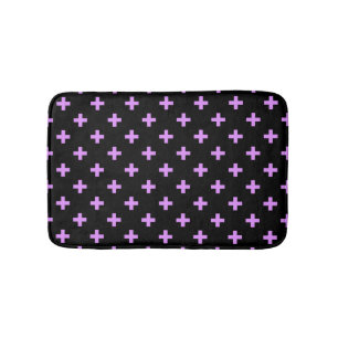 Lilac polka crosses on black bath mat