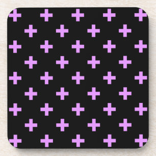 Lilac polka crosses on black coaster