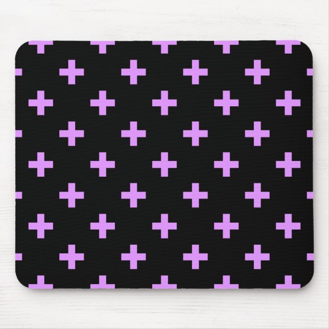 Lilac polka crosses on black mouse mat (Front)