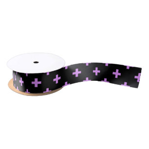 Lilac polka crosses on black satin ribbon