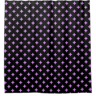 Lilac polka crosses on black shower curtain