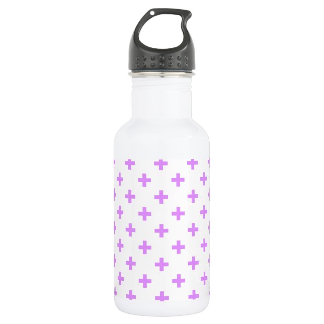 Lilac polka crosses on white 532 ml water bottle (Front)
