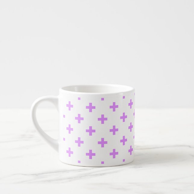 Lilac polka crosses on white espresso cup (Left)