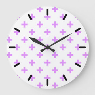 Lilac polka crosses on white large clock