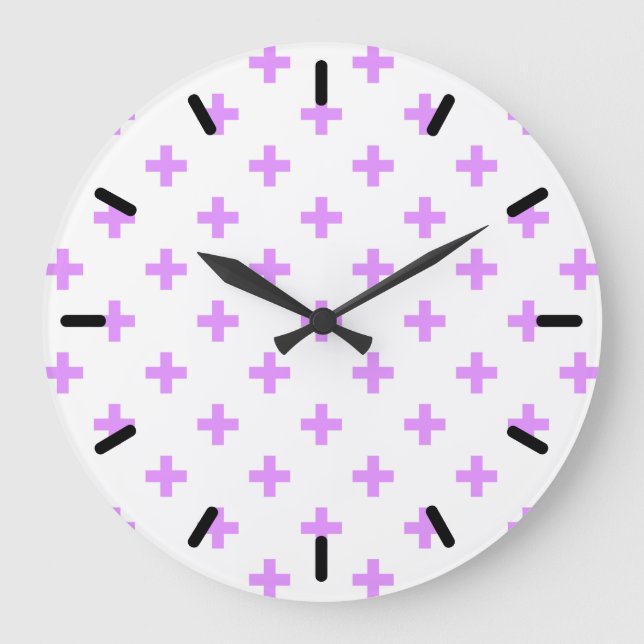 Lilac polka crosses on white large clock (Front)