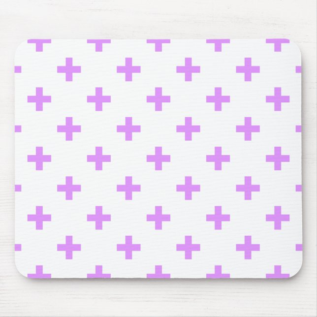 Lilac polka crosses on white mouse mat (Front)