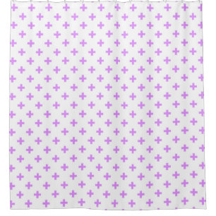 Lilac polka crosses on white shower curtain