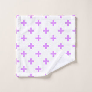 Lilac polka crosses on white wash cloth