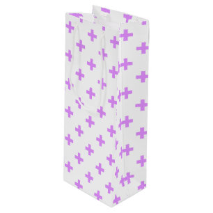 Lilac polka crosses on white wine gift bag