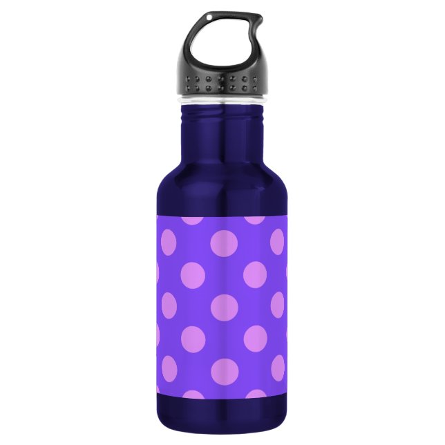 Lilac polka dots on periwinkle 532 ml water bottle (Front)