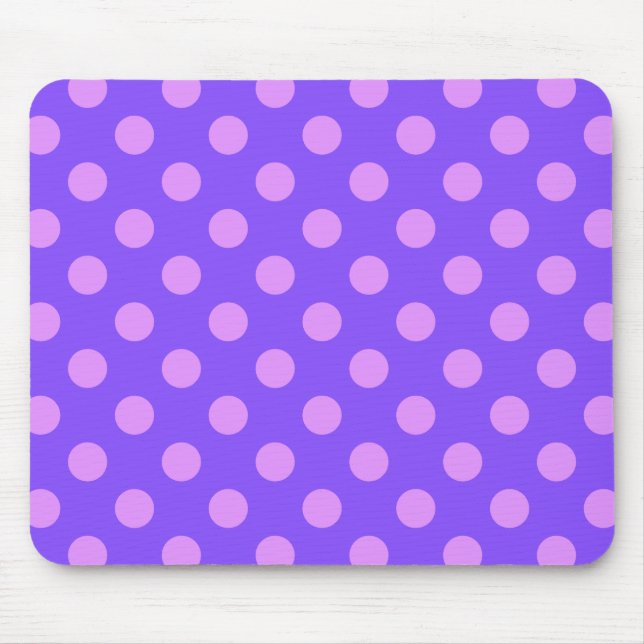 Lilac polka dots on periwinkle mouse mat (Front)
