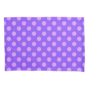 Lilac polka dots on periwinkle pillowcase