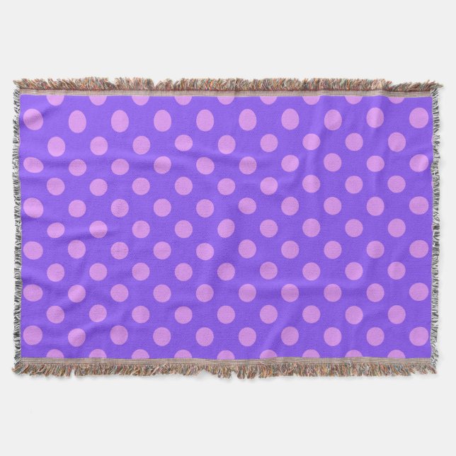 Lilac polka dots on periwinkle throw blanket (Front)