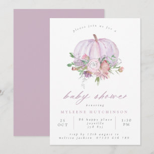 Lilac Pumpkin and Flowers Baby Shower Invitation