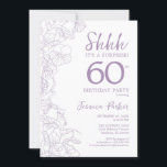 Lilac Purpl White Botanical Surprise 60th Birthday Invitation<br><div class="desc">Lilac Purple White Botanical Surprise 60th Birthday Invitation. Minimalist modern feminine design features botanical accents and typography script font. Simple floral invite card perfect for a stylish female surprise bday celebration.</div>