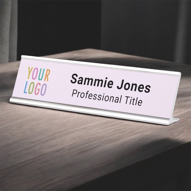 Lilac Purple 2x8 Name Plate for Desk Business Logo (MISOOK Purple Name Plate with Logo)