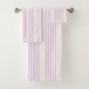 Lilac purple and beige five stripes pattern bath towel set