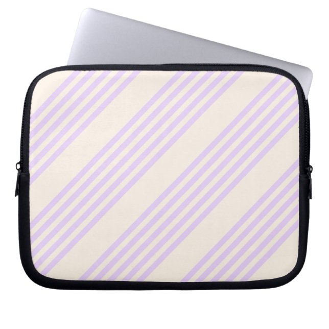 Lilac purple and beige five stripes pattern laptop sleeve (Front)