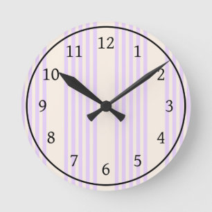 Lilac purple and beige five stripes pattern round clock