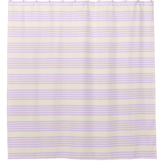 Lilac purple and beige five stripes pattern shower curtain (Front)