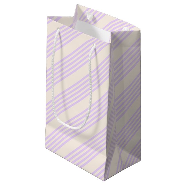 Lilac purple and beige five stripes pattern small gift bag (Front Angled)