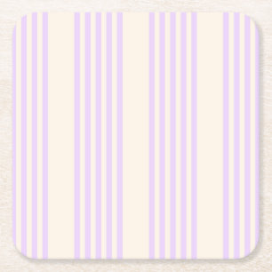 Lilac purple and beige five stripes pattern square paper coaster