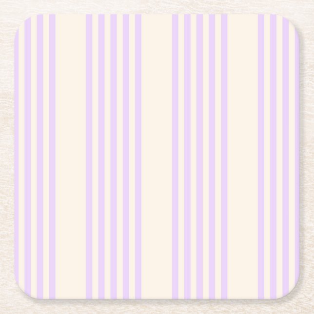 Lilac purple and beige five stripes pattern square paper coaster (Front)