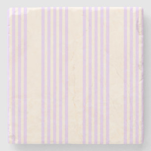 Lilac purple and beige five stripes pattern stone coaster
