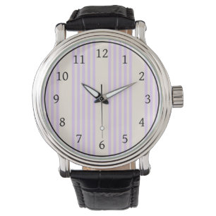 Lilac purple and beige five stripes pattern watch