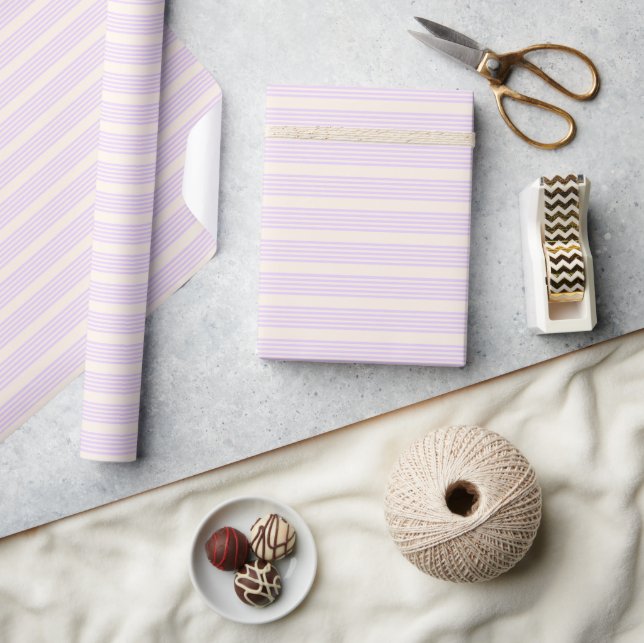 Lilac purple and beige five stripes pattern wrapping paper (Crafts)