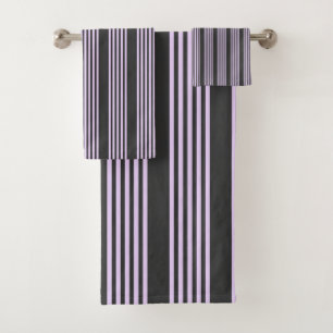 Lilac purple and charcoal five stripes pattern bath towel set