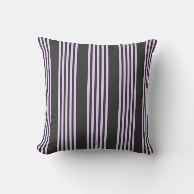 Lilac purple and charcoal five stripes pattern cushion (Front)