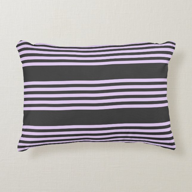 Lilac purple and charcoal five stripes pattern decorative cushion (Front)