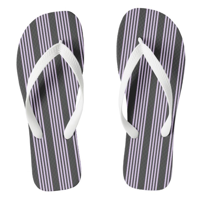 Lilac purple and charcoal five stripes pattern flip flops (Footbed)