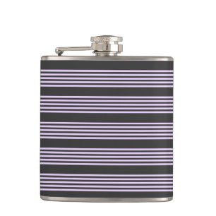 Lilac purple and charcoal five stripes pattern hip flask
