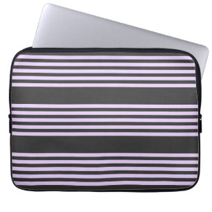 Lilac purple and charcoal five stripes pattern laptop sleeve
